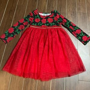 5T Red Floral Long Sleeve Dress